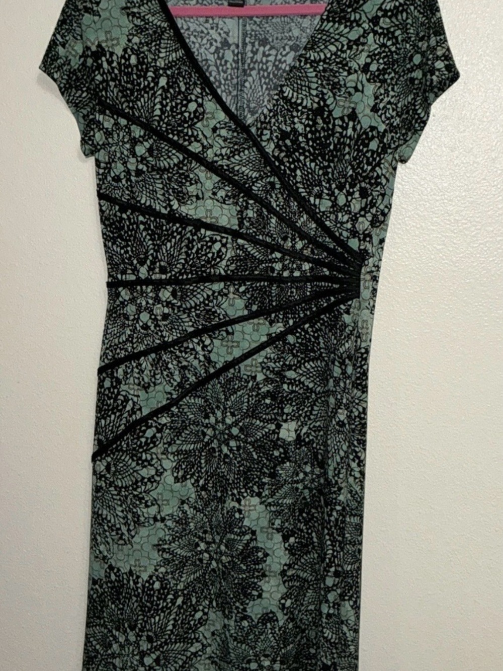 Mint Green Floral Lace-Print Midi Wrap Dress